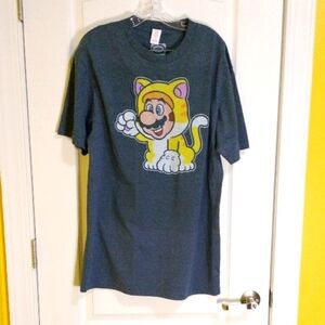 Nintendo Charcoal T-Shirt with Cat Mario Design